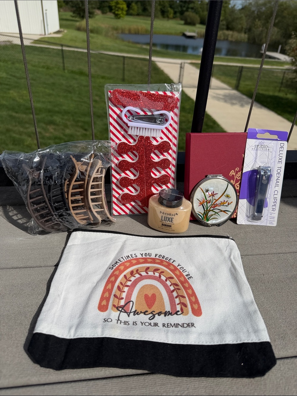 Assorted Beauty Accessories Gift Set with Printed Canvas Pouch